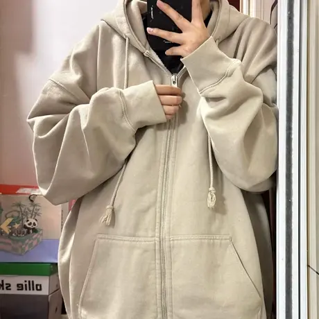 oversize卫衣女春秋小个子高级感上衣慵懒风连帽薄款大码开衫外套商品大图