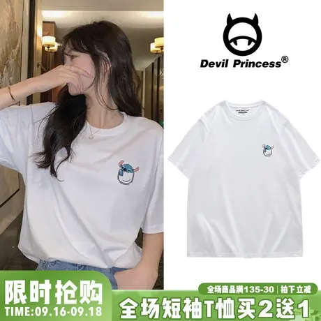 国潮牌胸标短袖t恤女oversize设计感小众2023年新款纯棉半袖上衣商品大图