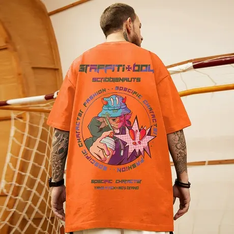 大码男装美式街头240g重磅男士t恤短袖潮牌嘻哈宽松圆领纯棉半袖商品大图