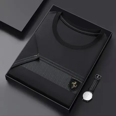 新款短袖t恤男士圆领速干冰丝半袖夏季新款中老年人爸爸装体恤薄商品大图