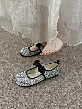 鞋子女新款2023年爆款春秋小众高级感少女法式复古蝴蝶结水钻单鞋商品大图