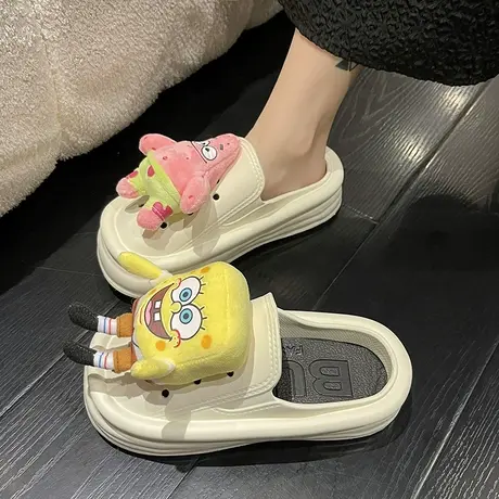 包头厚底洞洞凉拖鞋女夏季外穿2023年新款海绵宝宝派大星网红爆款商品大图