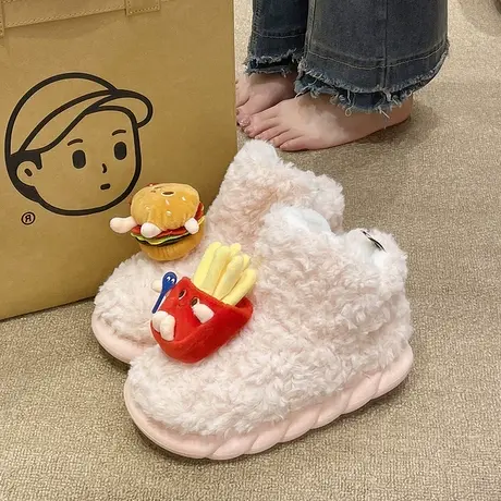 高帮棉鞋女冬季可爱玩偶毛毛加绒加厚保暖外穿包跟厚底防滑雪地靴商品大图