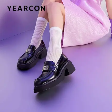 意尔康厚底乐福鞋女2025春季新款黑色亮面小皮鞋法式轻奢制服单鞋商品大图