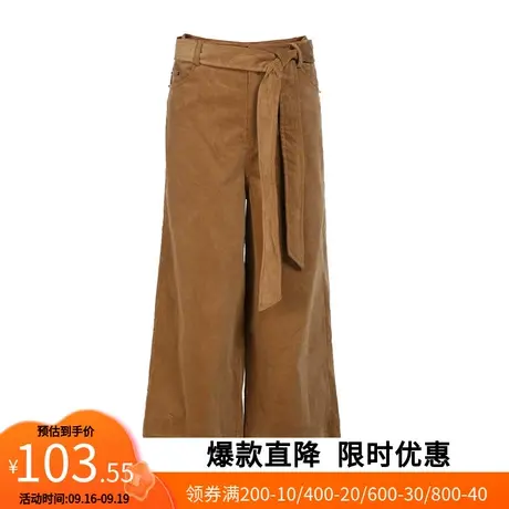 【艾格】2023春季新款简约复古直筒裤女灯芯绒多口袋七分阔腿裤秋商品大图
