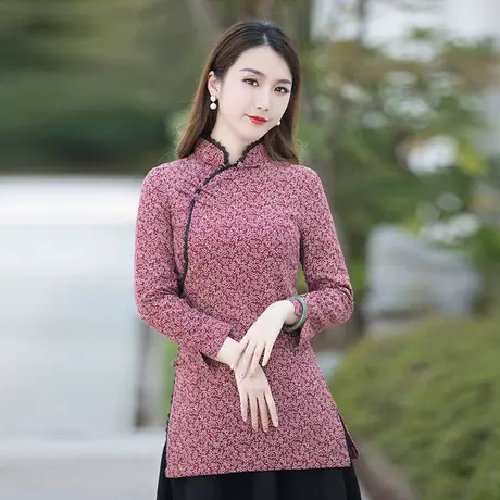 筠雅唐装女中国风2022年春季新款旗袍式上衣中式盘扣斜襟外套茶服商品大图