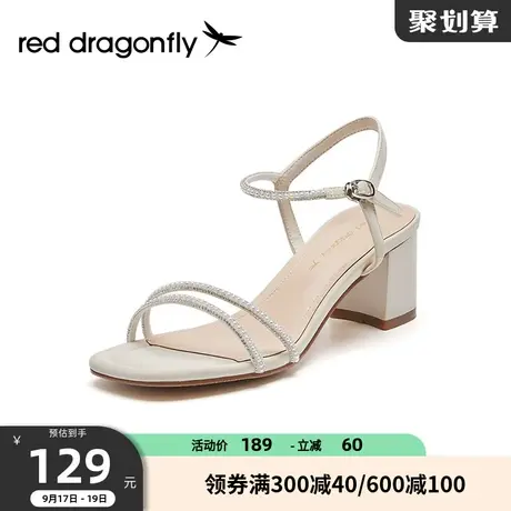 红蜻蜓凉鞋女夏季新款方头时尚百搭仙女风高跟鞋女士单鞋WFK21162商品大图