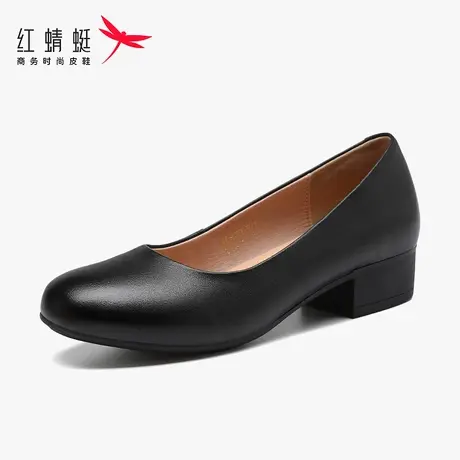 红蜻蜓女鞋夏季鞋子中跟女士粗跟高跟休闲皮鞋单鞋女新款真皮夏天图片