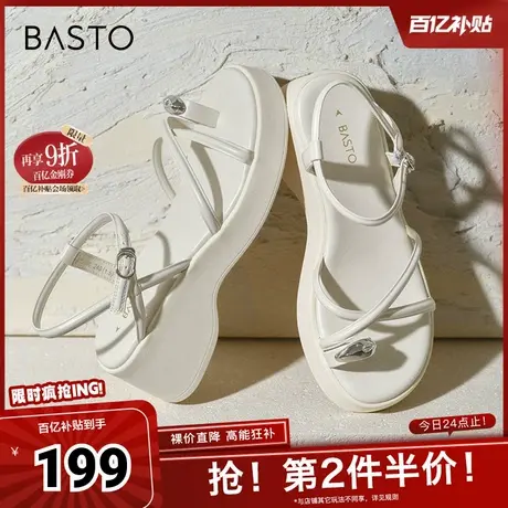 百思图春夏季新款商场同款时尚简约时装凉鞋厚底女凉鞋M2036BL4图片