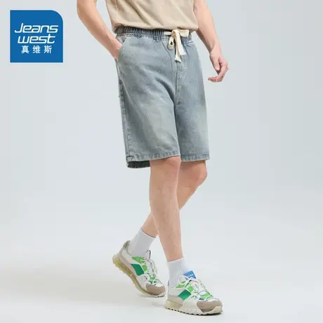 LT真维斯休闲裤男2024新款夏季 宽松百搭松紧腰做旧男款牛仔短裤图片