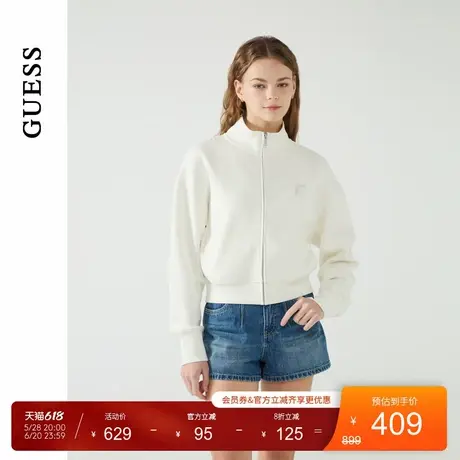 GUESS25年新款春季女士纯色简约日常休闲高领外套-W5PP93K2Q40商品大图