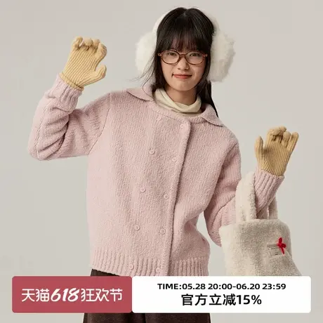 omont蛋挞家80%羊毛复古双排扣针织开衫2025春季慵懒宽松毛衣外套商品大图