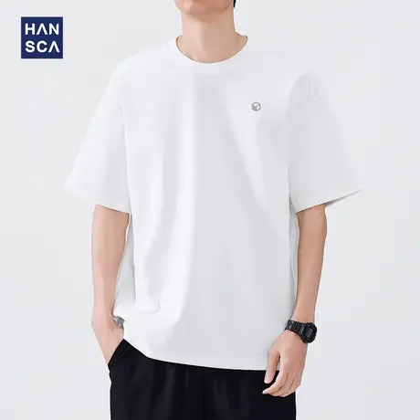 hansca 三防奈良双面短袖T恤男简约印花2025夏季轻薄宽松休闲上衣商品大图
