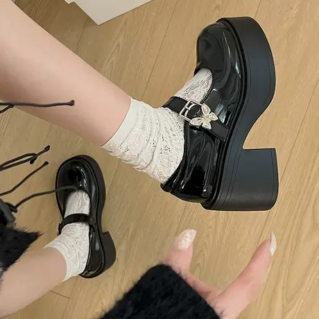 黑色厚底高跟玛丽珍小皮鞋女2025新款夏季法式复古粗跟配裙子单鞋图片