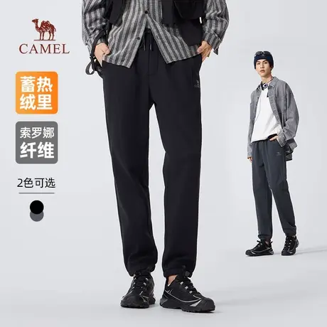 骆驼男装针织卫裤男2025新款秋冬季索罗娜加绒保暖休闲运动长裤子商品大图