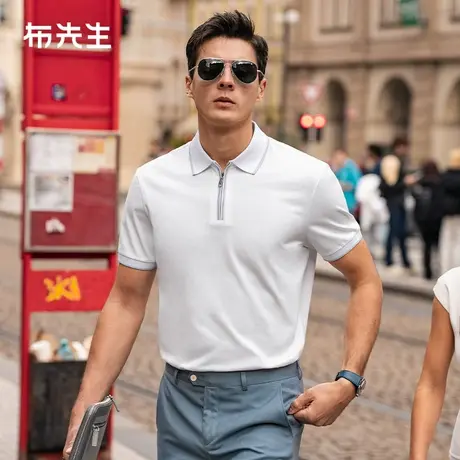 MrBu布先生拉链翻领撞色设计短袖2025夏季休闲透气男士T恤AT16057图片