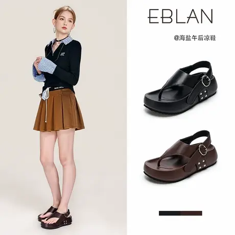 EBLAN/伊伴厚底增高夹趾凉鞋女2025夏季外穿沙滩鞋休闲罗马沙滩鞋商品大图