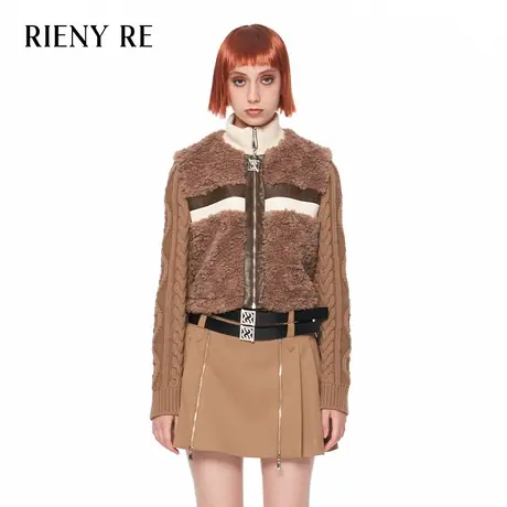 RIENYRE针织外套2023秋冬新款女复古高级感慵懒时髦短款拼接上衣商品大图