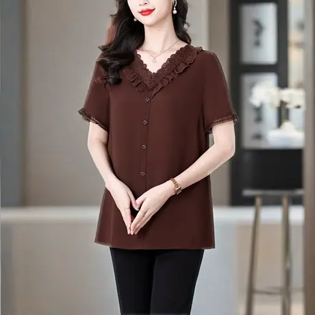 漂亮夏季短袖t恤女2025新款大码中长款上衣女遮屁股洋气妈妈小衫商品大图