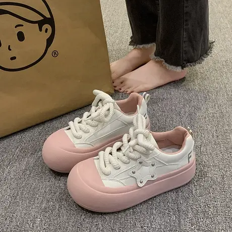 胖星鞋原创大头丑萌鞋女2023新款圆头厚底小白鞋粉女鞋板鞋ins潮商品大图