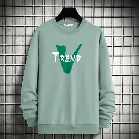 男士卫衣2023秋季新款无帽上衣宽松潮流百搭秋冬加绒加厚圆领长袖商品大图