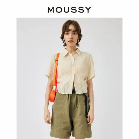 MOUSSY 日系休闲风侧摆抽绳系带纯色短款宽松衬衫女010GSS30-1930商品大图