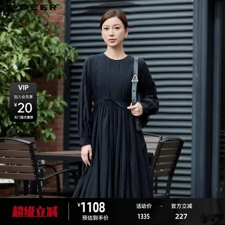 sdeer圣迪奥女装圆领风琴褶绣花宽松连衣裙S24381218图片