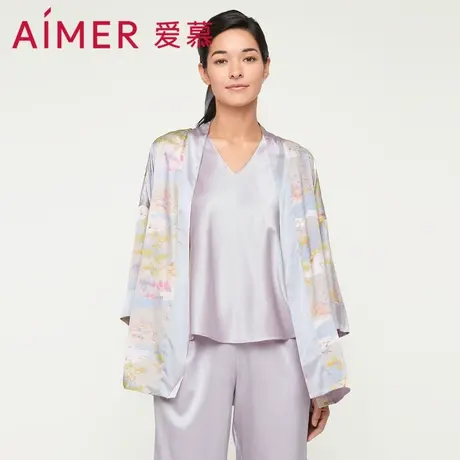 爱慕睡衣女夏季薄含真丝可外穿夏季两面穿中式短袍家居服AM487281商品大图