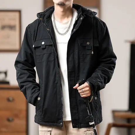 百搭保暖外套秋冬款加绒连帽加厚外套男士上档次休闲外套男夹克商品大图