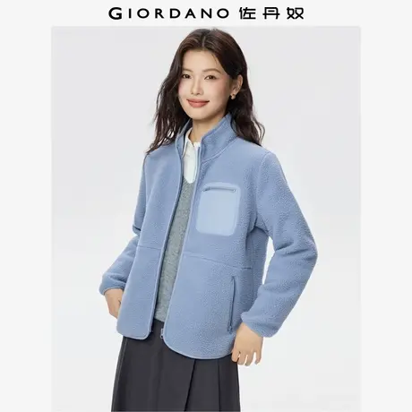 佐丹奴绒感夹克女秋冬新款仿羊羔绒拼布口袋宽松立领外套13375781商品大图