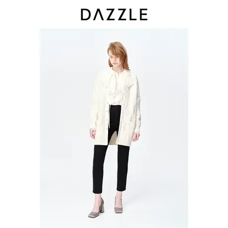 DAZZLE地素奥莱23春季新款白色浮雕提花镂空宽松针织毛衣开衫外套商品大图