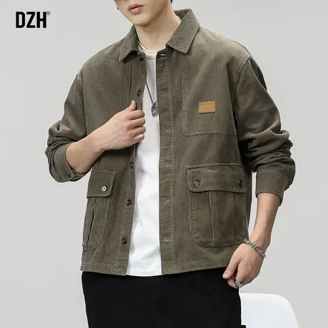 男士灯芯绒外套男秋季工装夹克男款2023新款男装长袖翻领上衣潮牌商品大图