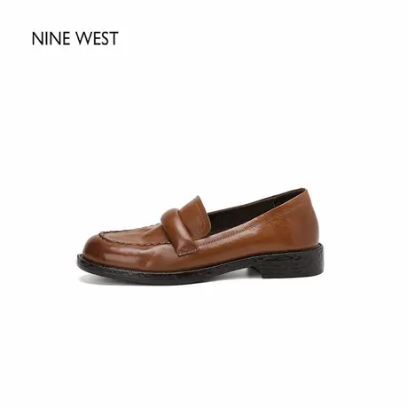 Nine West/玖熙复古英伦风全真皮粗跟小皮鞋一脚蹬单鞋乐福鞋女商品大图