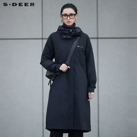 sdeer圣迪奥冬季女装高领连帽胸针字母两件套羽绒服S24482412商品大图