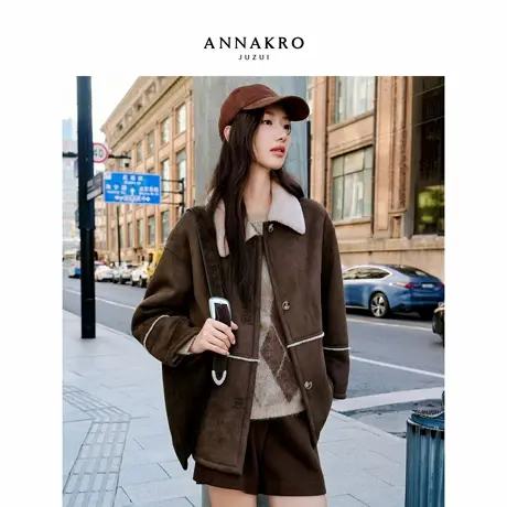 玖姿安娜蔻复古巴恩风100%羊毛内里翻领外套女2025冬季新款图片
