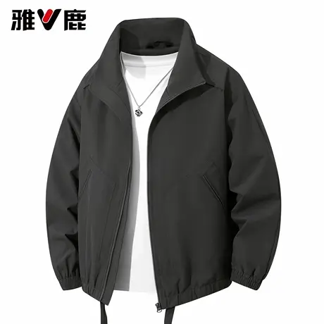 雅鹿男女同款翻领休闲夹克外套男2026春秋新款纯色高级感百搭上衣图片