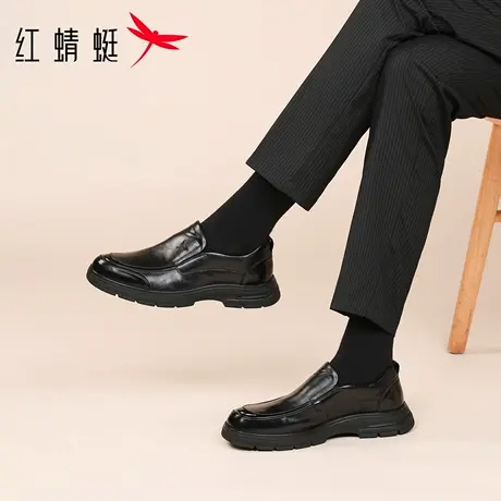 红蜻蜓男鞋秋冬季新款黑色鞋子男士休闲一脚蹬皮鞋男真皮牛皮宽头商品大图