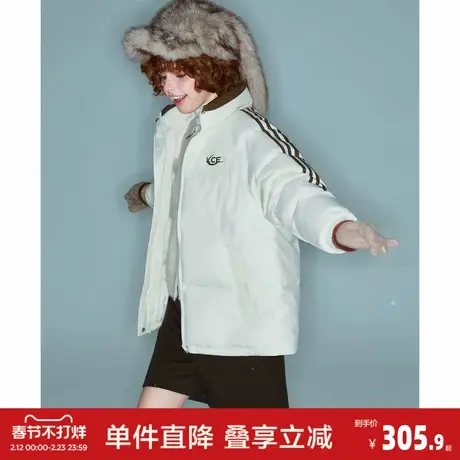 唐狮2026秋冬季情侣短款羽绒服立领袖子撞色拼条男款羽绒外套女士商品大图