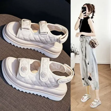 真皮凉鞋外穿厚底女2023年新款夏季时装平底罗马夏天鞋子时尚运动商品大图