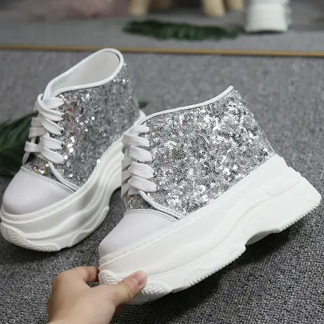 包头半拖鞋女外穿内增高无后跟2023年新款亮片厚底松糕鞋凉拖懒人商品大图