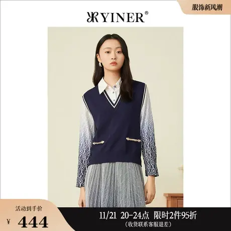 YINER音儿女装春季撞色坎肩背心羊毛针织衫套头商品大图