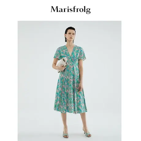 【玫瑰花香面料】玛丝菲尔夏中腰荷叶边碎花法式收腰连衣裙女图片