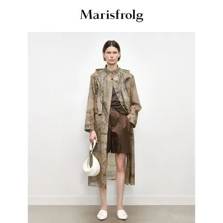 【筑感美学】Marisfrolg玛丝菲尔复古印花假两件式连帽风衣图片