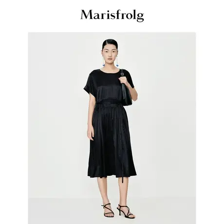 【真丝小黑裙】玛丝菲尔茶歇裙夏季新款蝙蝠袖真丝收腰a字连衣裙图片