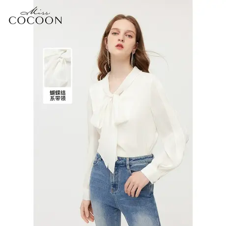 【秋上新】MISSCOCOON白色蝴蝶结肌理感衬衫23秋宫廷风气质雪纺衫商品大图