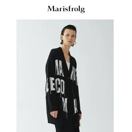 【言选好物】玛丝菲尔秋季黑色宽松毛针织衫开衫商品大图
