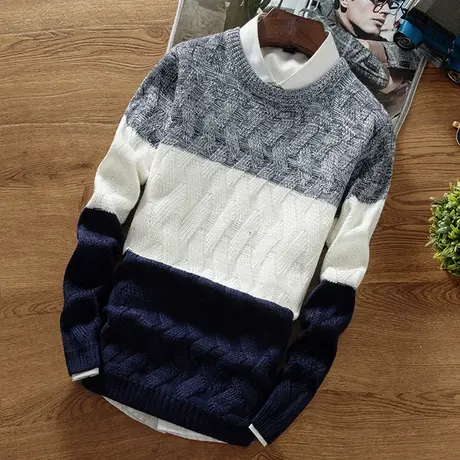 日系男装加厚毛衣秋冬装男士针织衫韩版修身圆领套头毛衣男潮男装商品大图