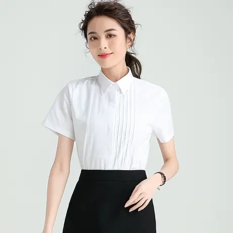 职业白衬衫女短袖上衣夏季新款气质工装工作服正装蓝长袖衬衣寸OL图片