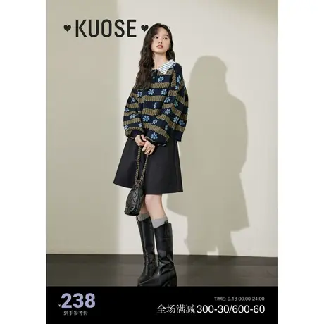 阔色黑色竖条纹休闲裤女2023新款秋冬季毛呢短裤宽松中裤子裙裤商品大图