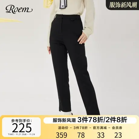 Roem秋冬 商场同款简约通勤气质复古高腰时髦不规则开叉直筒裤商品大图